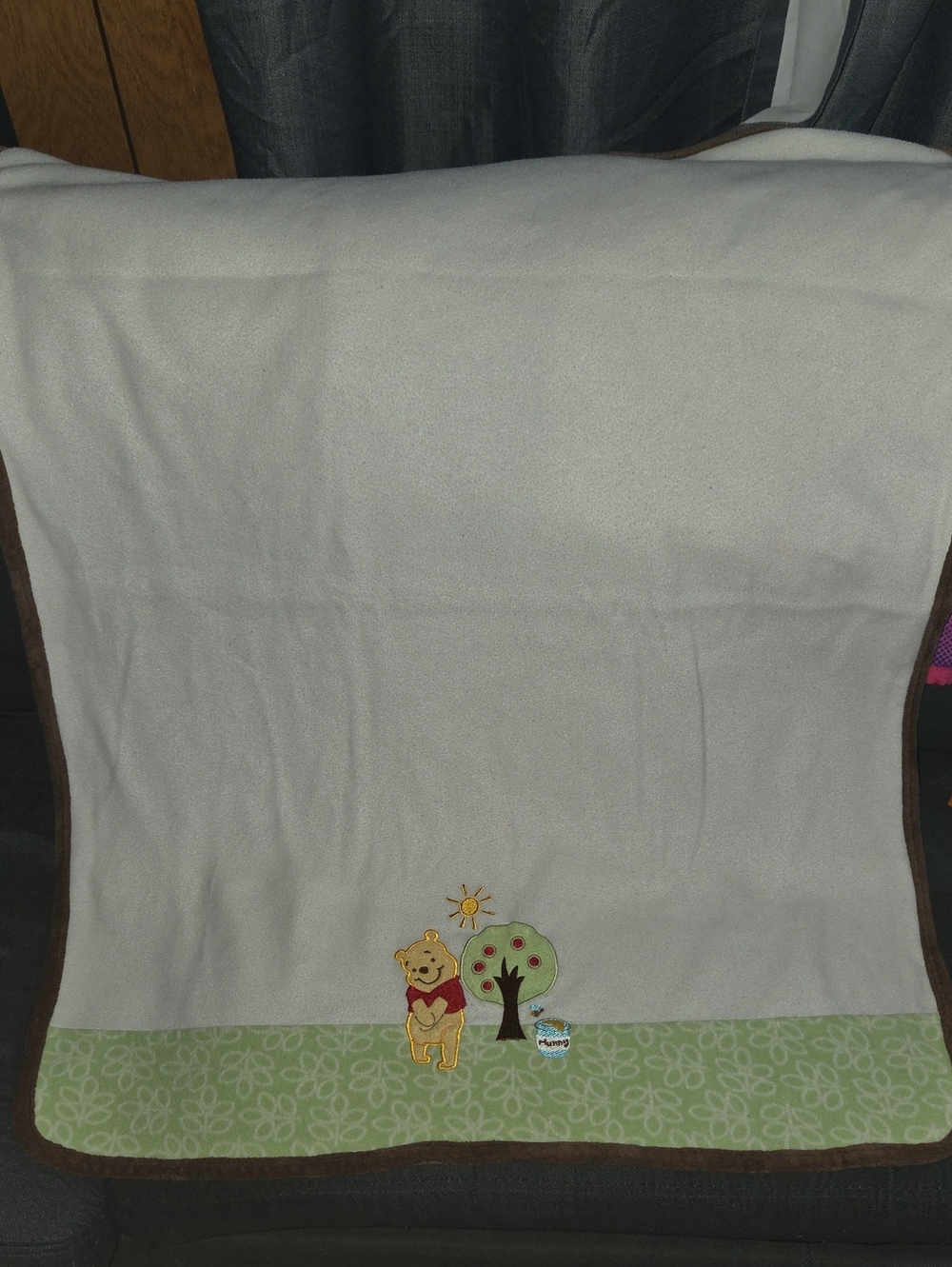 Winnie the Pooh Baby Blanket - Cream with Green Trim